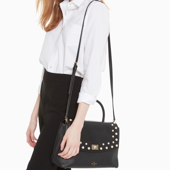 kate spade Black Leather Pearl Satchel Purse NWT! - Picture 2 of 5